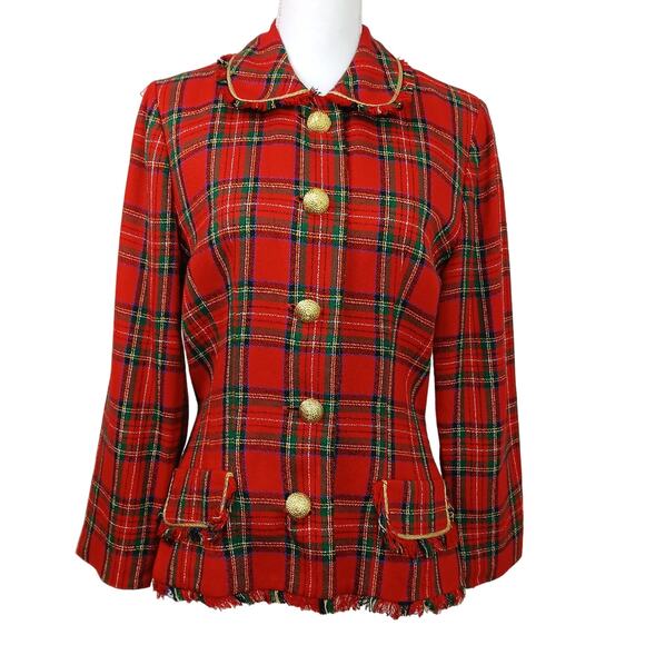 David Warren VTG SZ 8 Tartan Bling Gold Button Front Fitted Blazer Lightweight - Picture 2 of 8